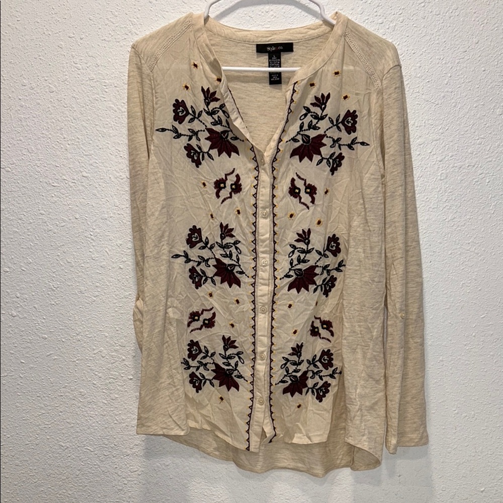 Style & Co. Cream Floral Embroidered Blouse for Women
